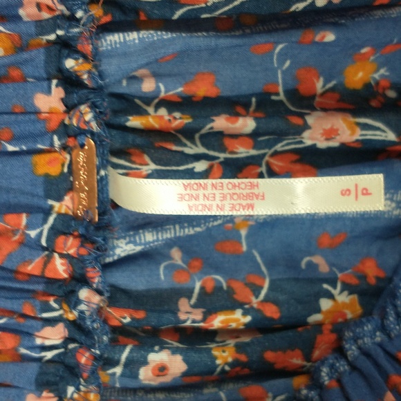 Free People Vintage Lover Blouse Small Blue Striped Floral Babydoll Puff Sleeve - Picture 8 of 11